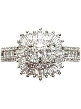 White Gold Filled Multi Halo Baguette CZ Engagement Style Ring Semi-Adjustable